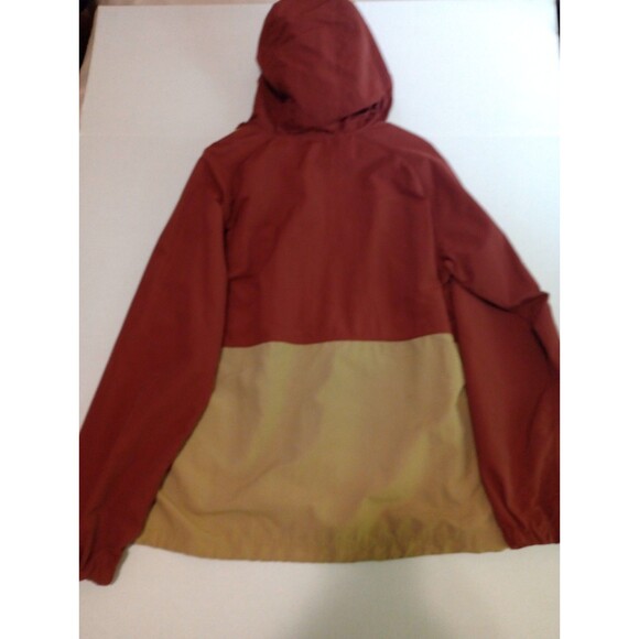 LL Bean windbreaker jacket Medium colorblock nylon pullover hooded Maroon & Tan - Picture 6 of 8